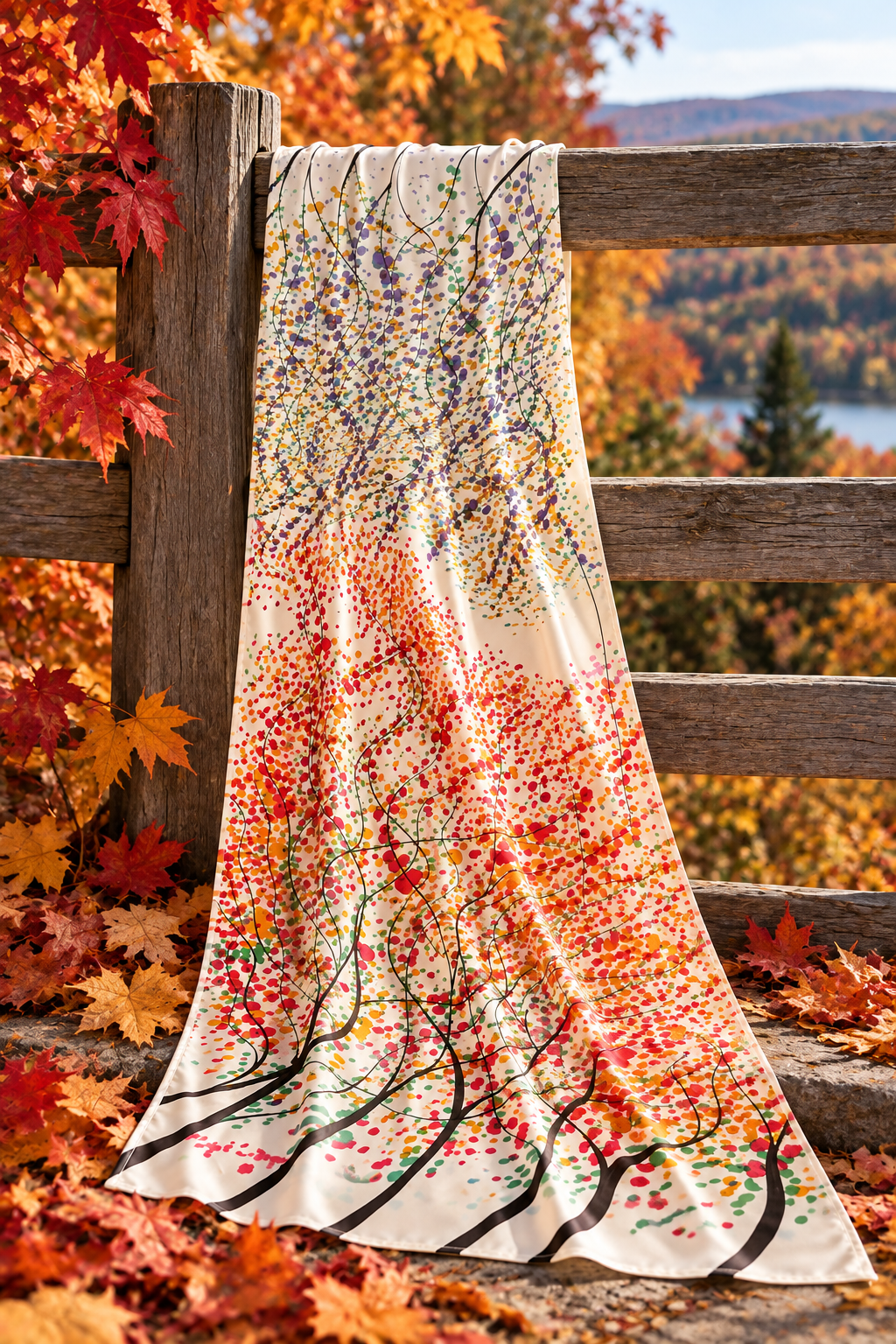 Hand-Painted Pure Silk Scarf - Transition 21" x72"