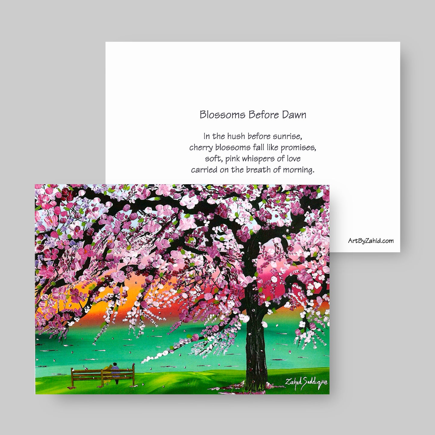 GREETING CARD Printed from Original Acrylic Painting "Blossoms before Dawn" Blank Inside,5"X7"