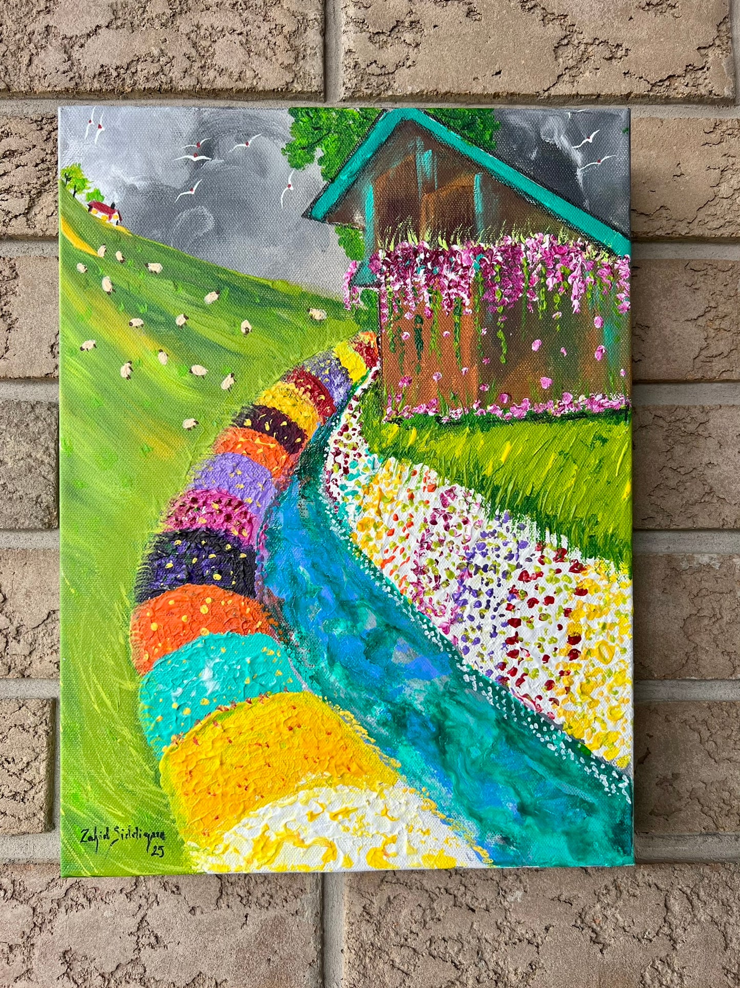 Floral Symphony By The Stream –12"x16" Gallery Wrapped Stretched Canvas