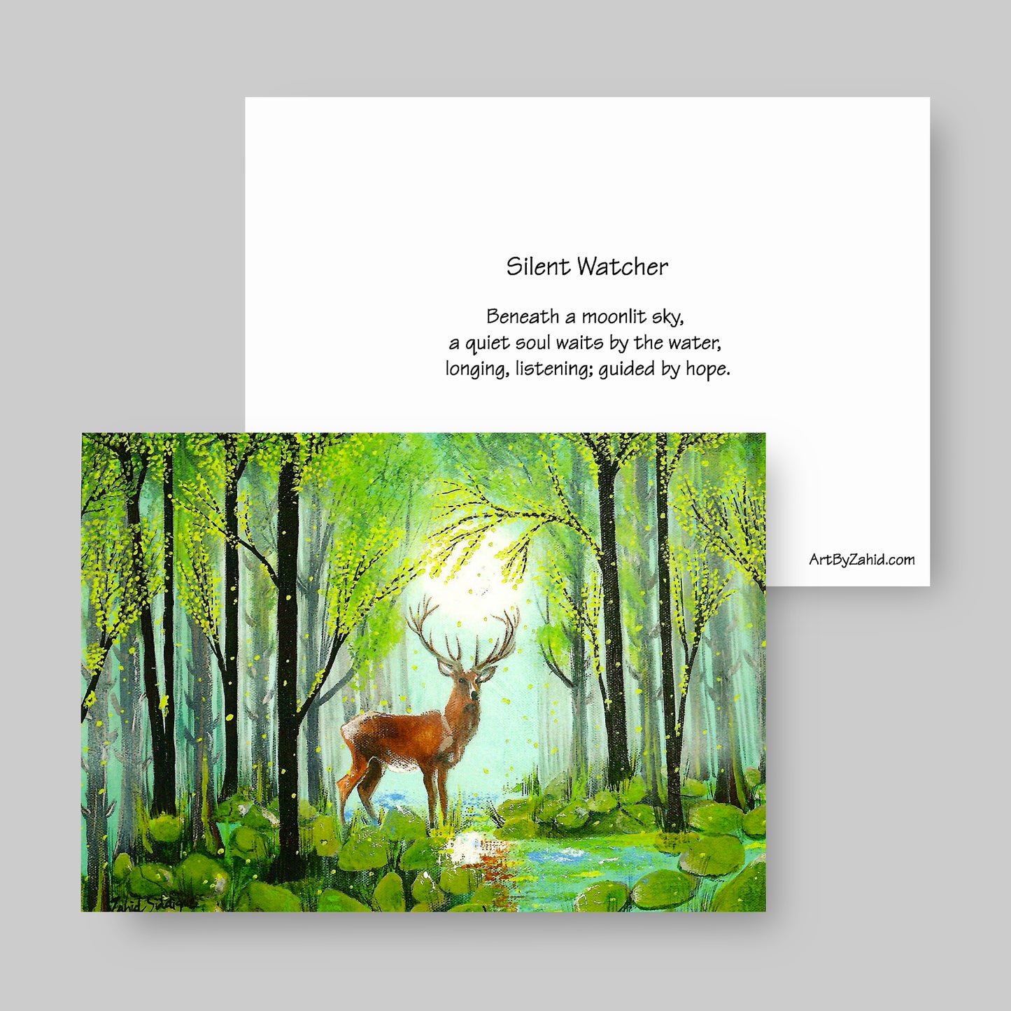 GREETING CARD Printed from Original Acrylic Painting "Silent Watcher" Blank Inside,5"X7"