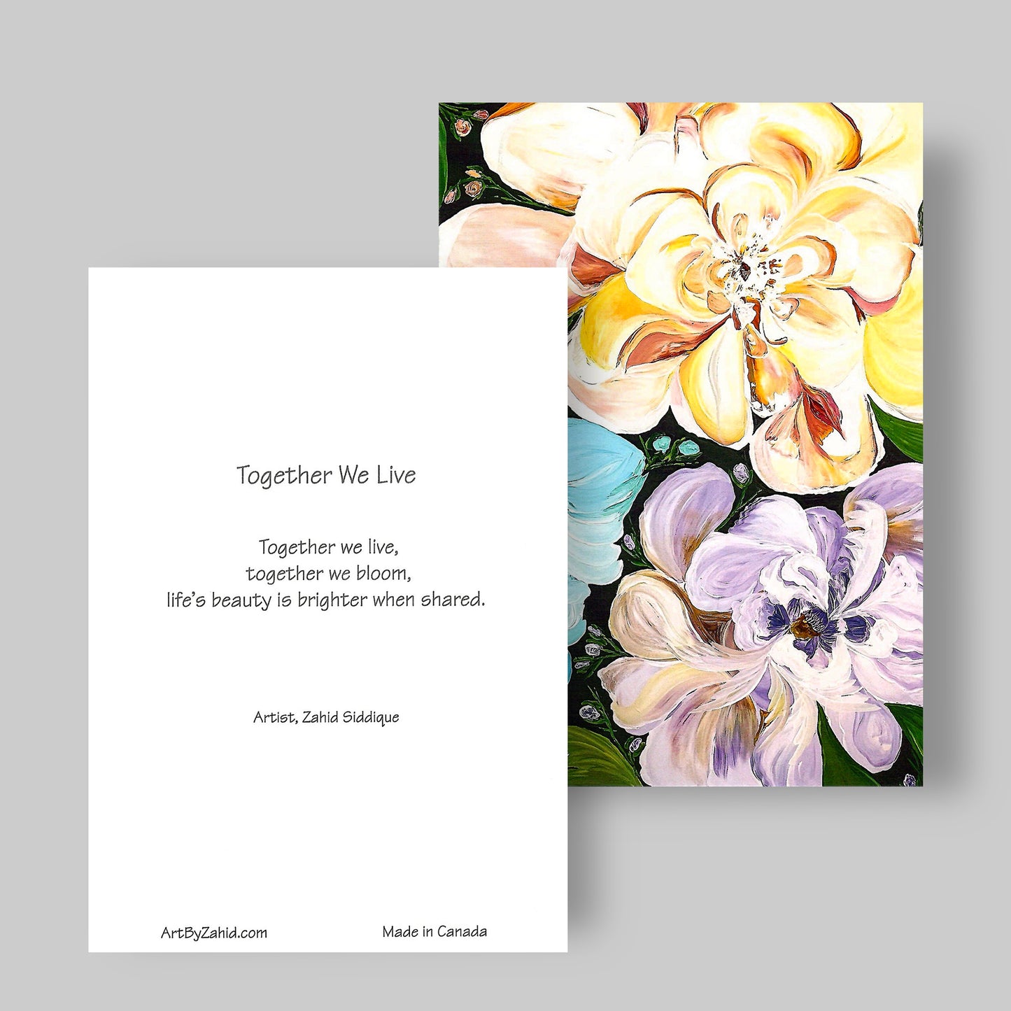 GREETING CARD Printed from Original Acrylic Painting "Together we live" Blank Inside,5"X7"