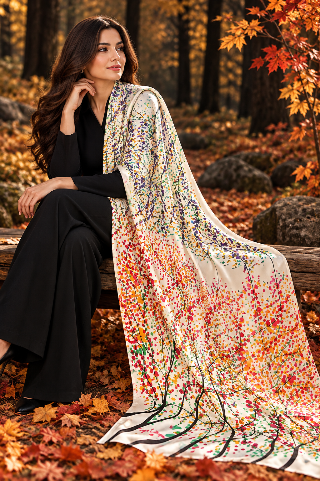 Hand-Painted Pure Silk Scarf - Transition  21" x72"
