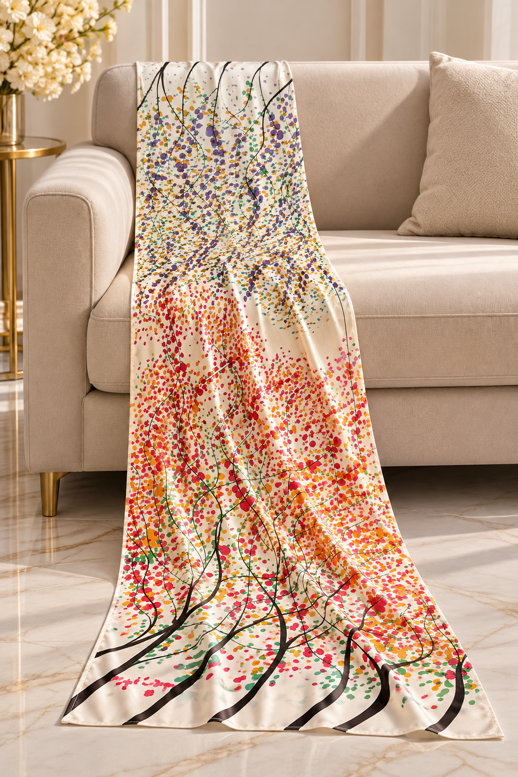 Hand-Painted Pure Silk Scarf - Transition  21" x72"