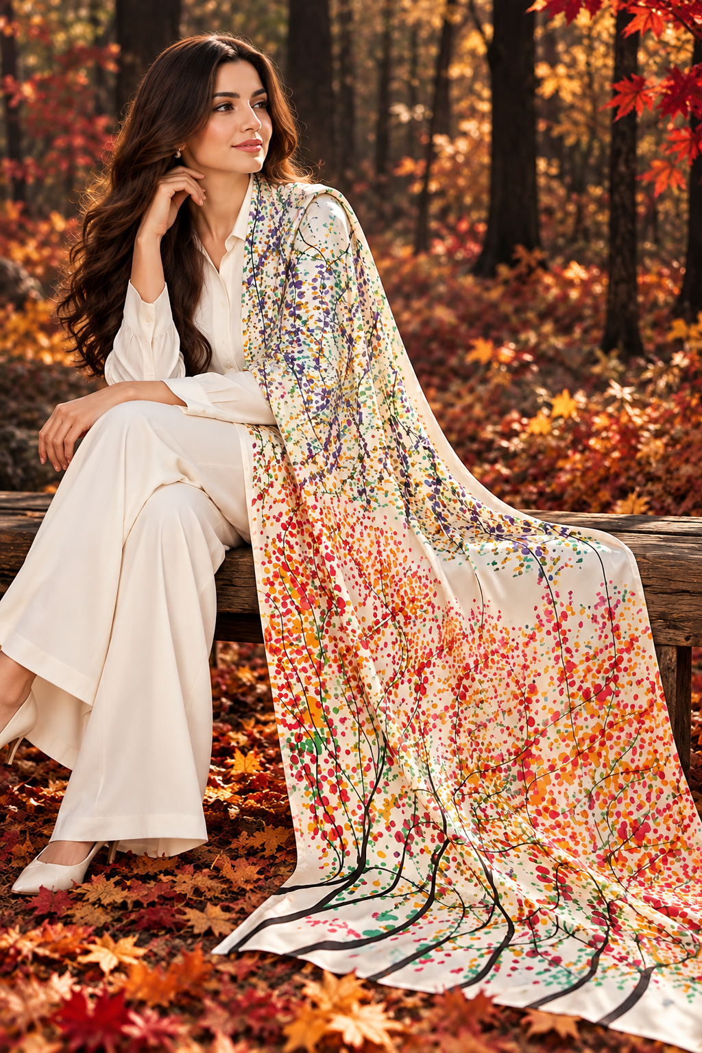 Hand-Painted Pure Silk Scarf - Transition  21" x72"