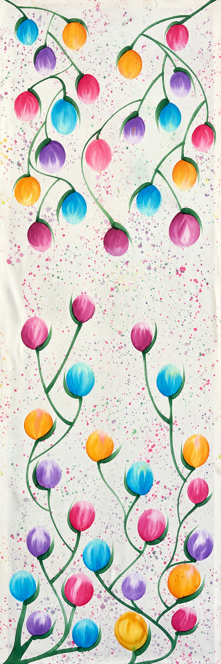 Hand-Painted Pure Silk Scarf – Multi color Tulips  21" x72"