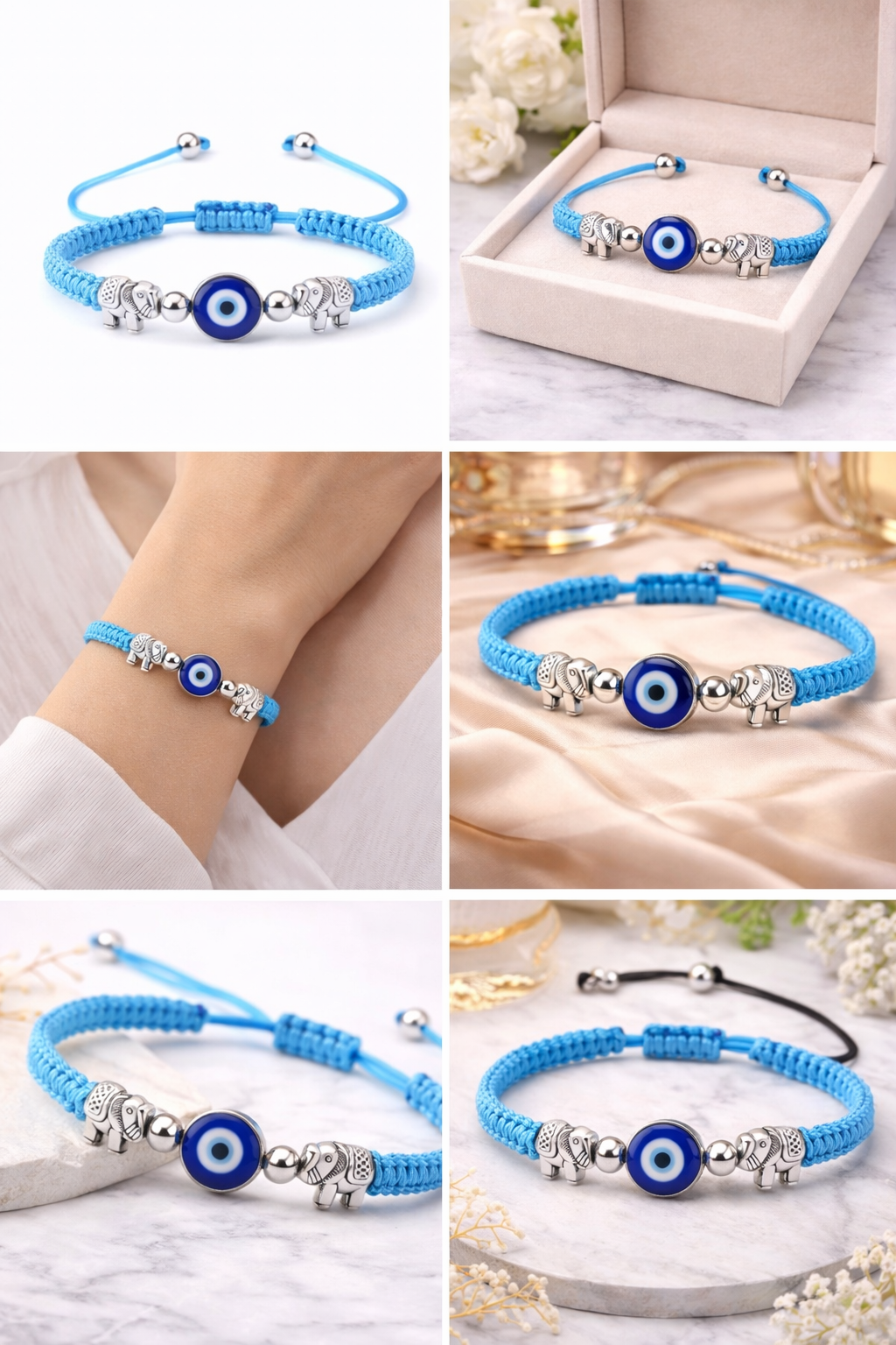 Evil Eye Bracelet for Women (Woven Band) Turquoise