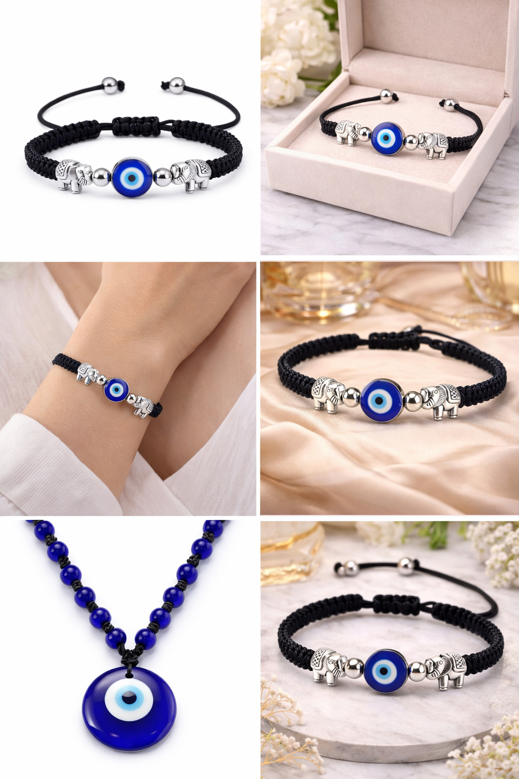 Evil Eye Bracelet for Women (Woven Band) Black