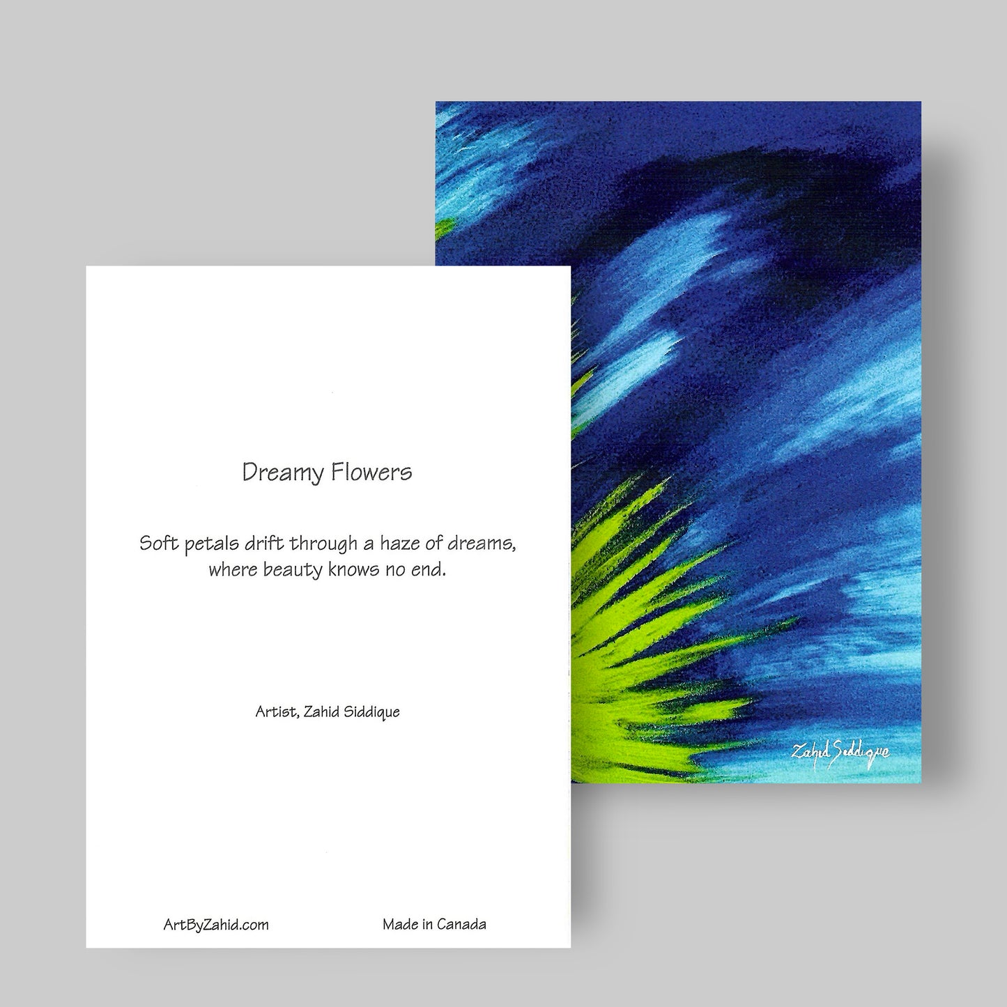 GREETING CARD Printed from Original Acrylic Painting "Dreamy Flowers"  Blank Inside,5"X7"