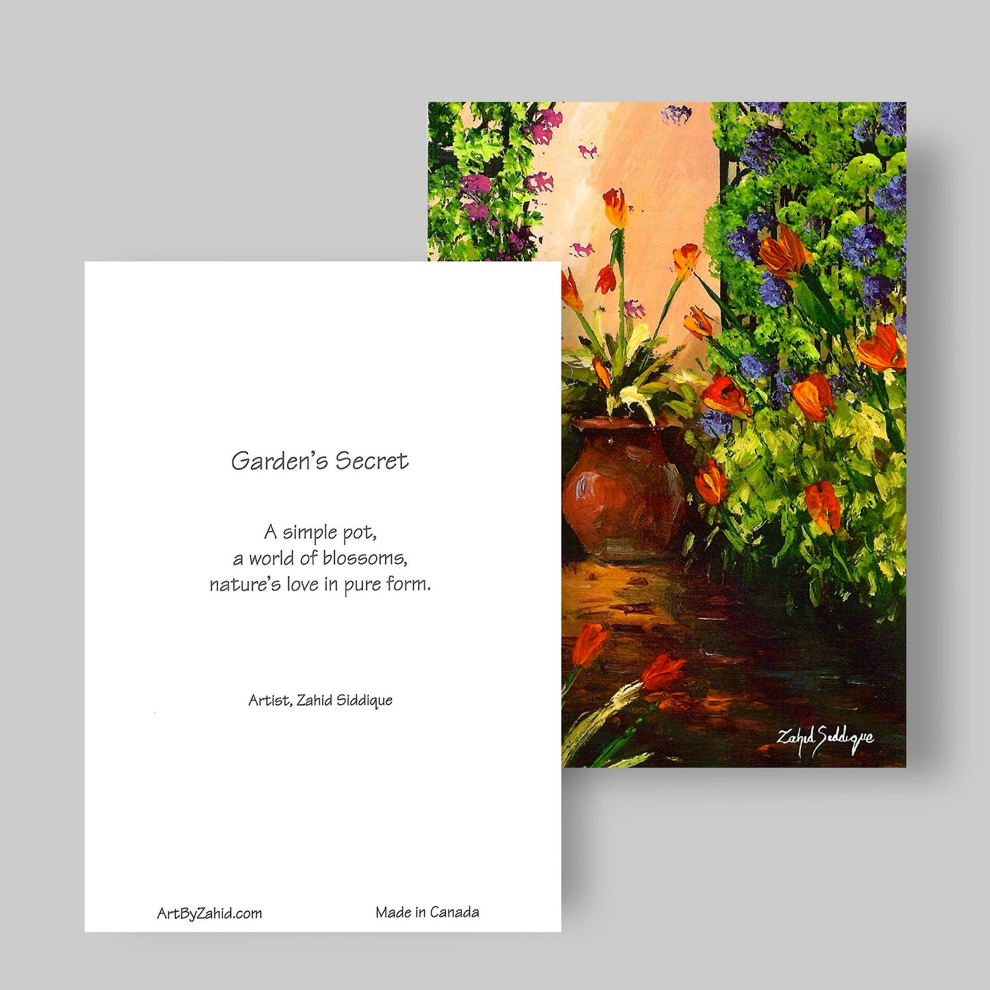 GREETING CARD Printed from Original Acrylic Painting "Garden's Secret"  Blank Inside, 5"X7"