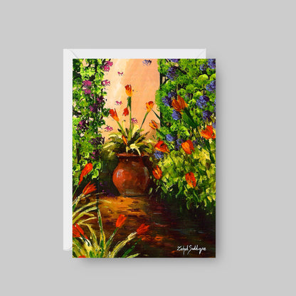 GREETING CARD Printed from Original Acrylic Painting "Garden's Secret"  Blank Inside, 5"X7"