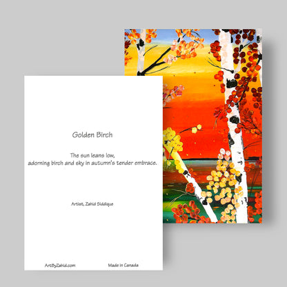 GREETING CARD Printed from Original Acrylic Painting "Golden Birch"  Blank Inside, 5"X7"