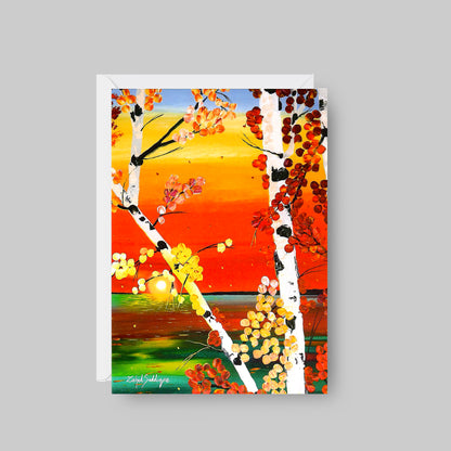 GREETING CARD Printed from Original Acrylic Painting "Golden Birch"  Blank Inside, 5"X7"