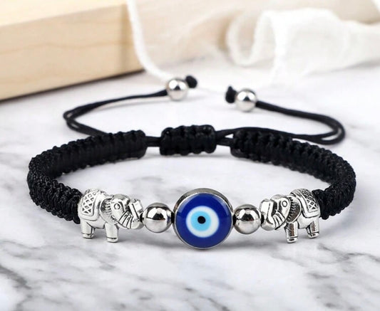 Evil Eye Bracelet for Women (Woven Band) Black