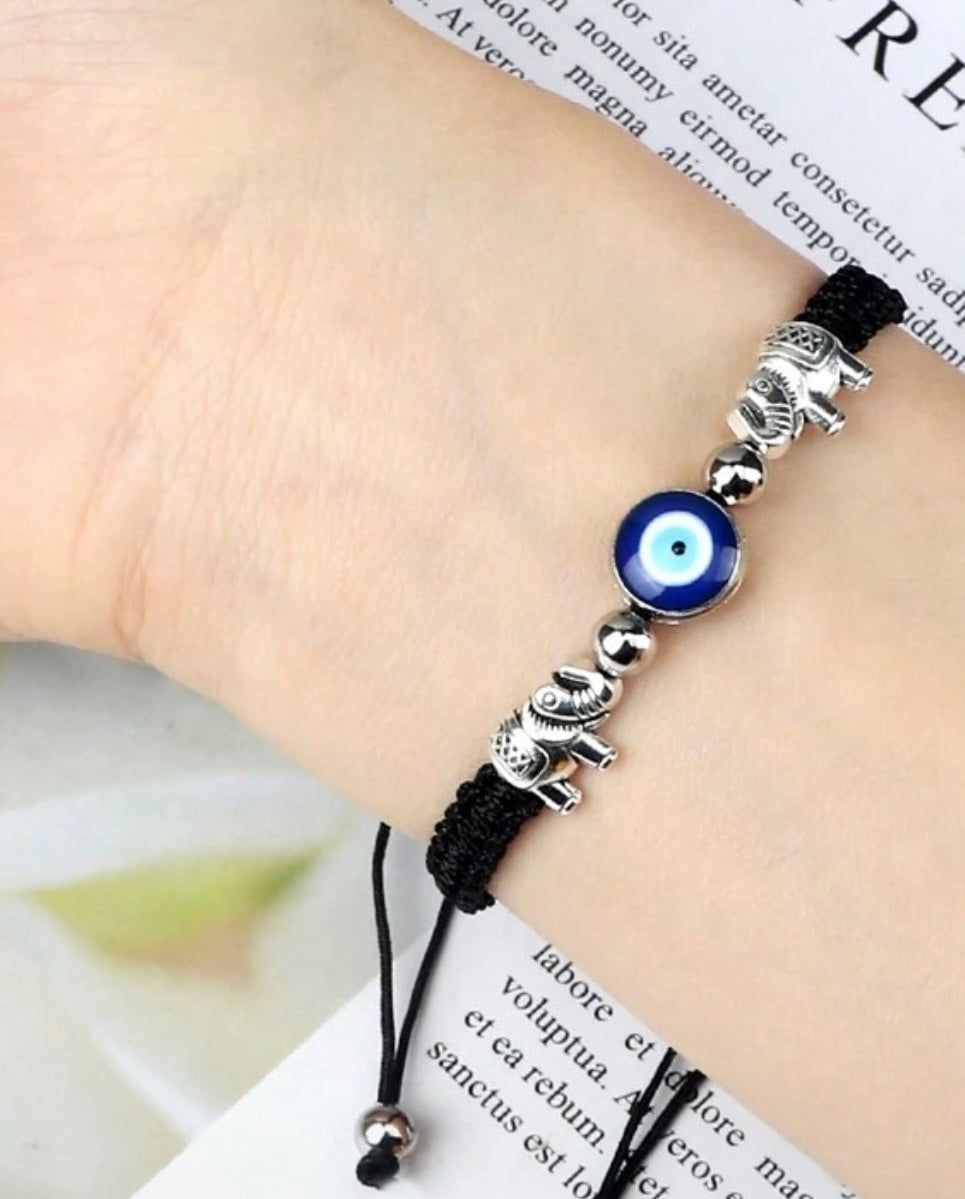 Evil Eye Bracelet for Women (Woven Band) Black