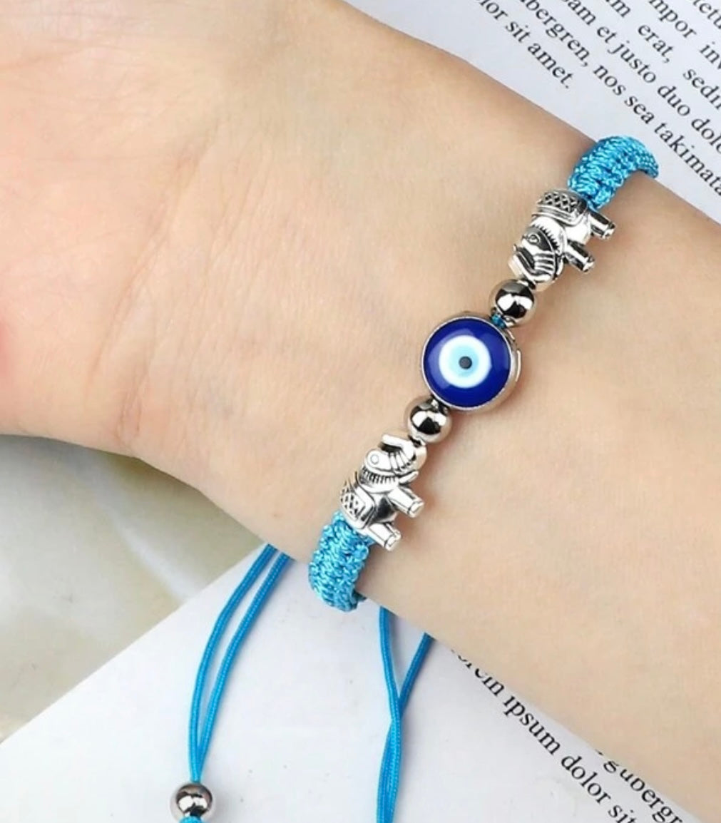 Evil Eye Bracelet for Women (Woven Band) Turquoise