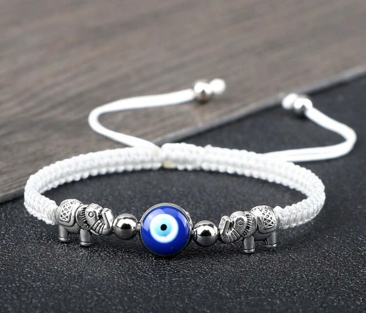 Evil Eye Bracelet for Women (Woven Band) White