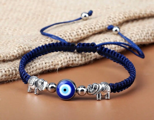 Evil Eye Bracelet for Women (Woven Band) Navy Blue