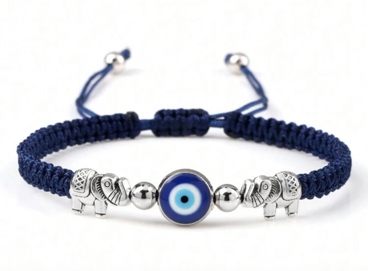 Evil Eye Bracelet for Women (Woven Band) Navy Blue