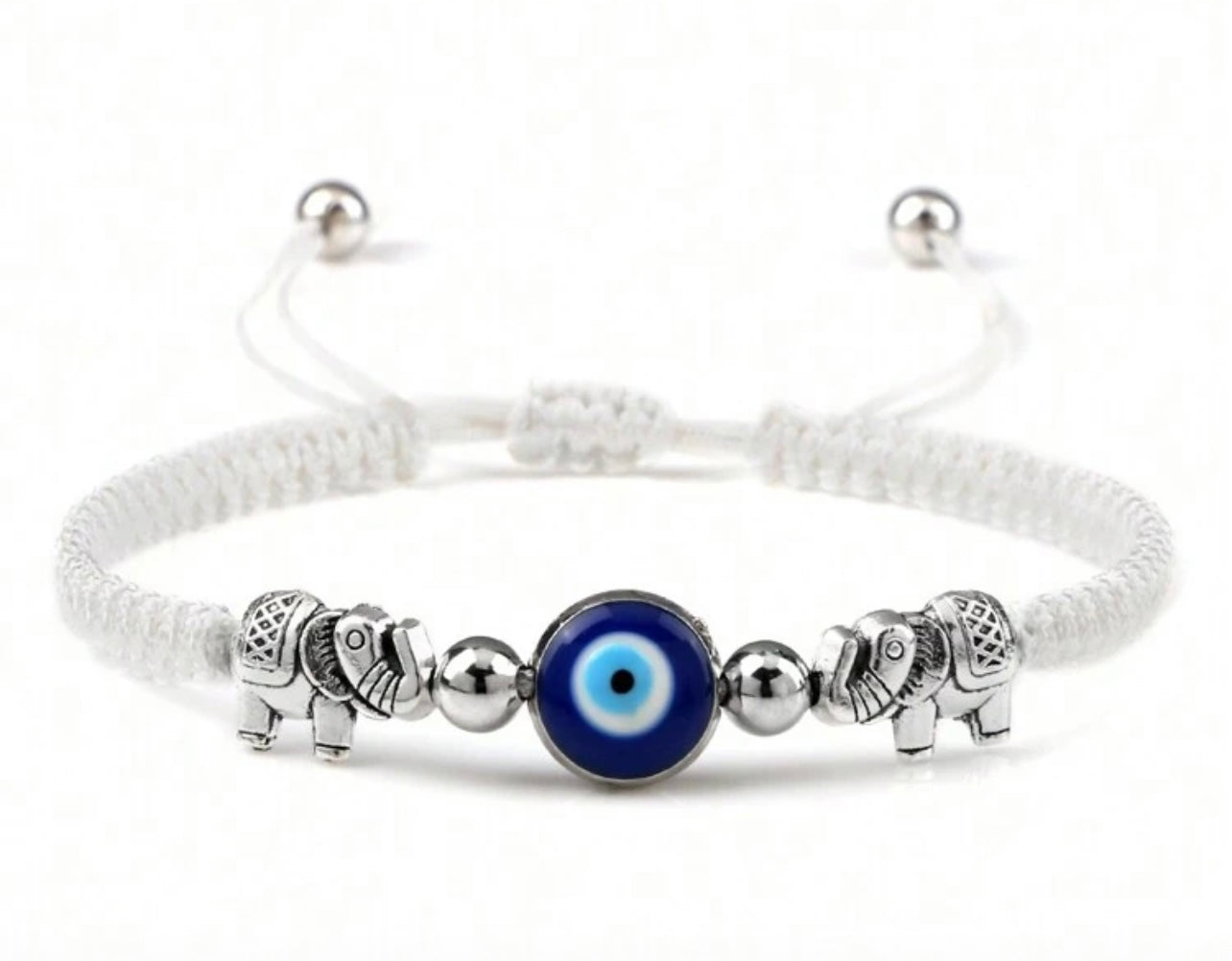 Evil Eye Bracelet for Women (Woven Band) White