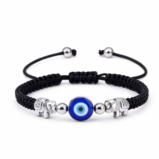 Evil Eye Bracelet for Women (Woven Band) Black