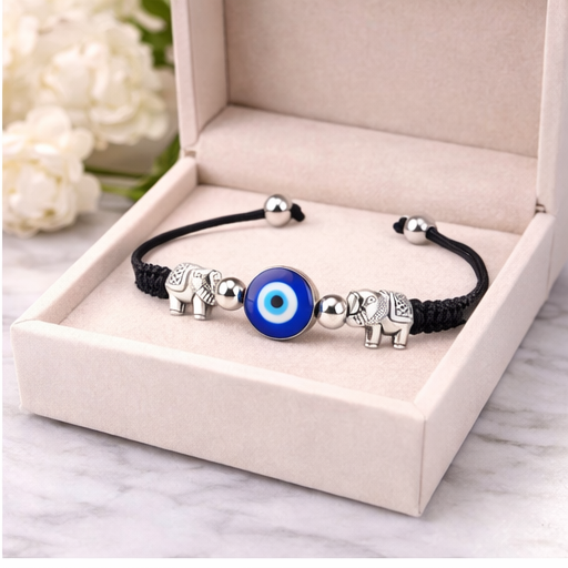 Evil Eye Bracelet for Women (Woven Band) Black