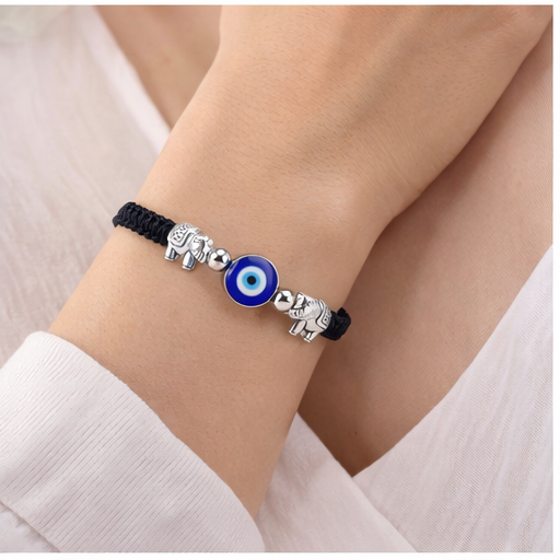 Evil Eye Bracelet for Women (Woven Band) Black