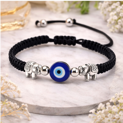 Evil Eye Bracelet for Women (Woven Band) Black