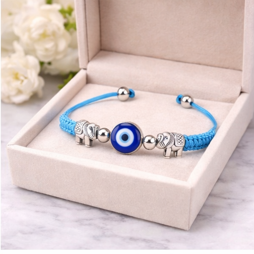 Evil Eye Bracelet for Women (Woven Band) Turquoise