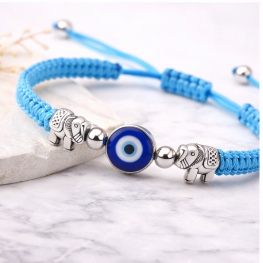 Evil Eye Bracelet for Women (Woven Band) Turquoise