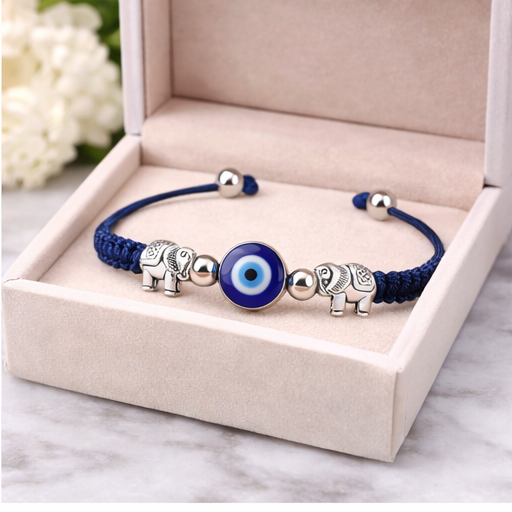 Evil Eye Bracelet for Women (Woven Band) Navy Blue