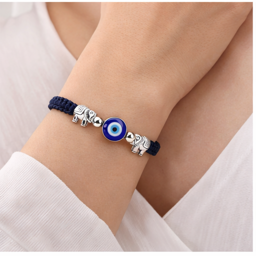 Evil Eye Bracelet for Women (Woven Band) Navy Blue