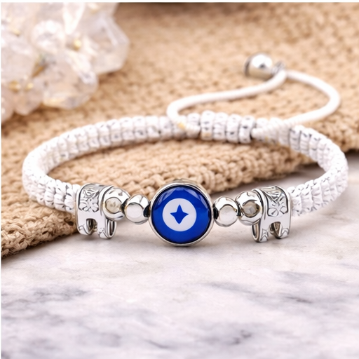 Evil Eye Bracelet for Women (Woven Band) White