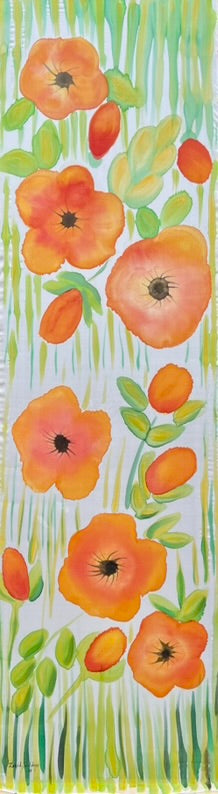 Hand-Painted Pure Silk Scarf – Orange Meadow 21" x72"