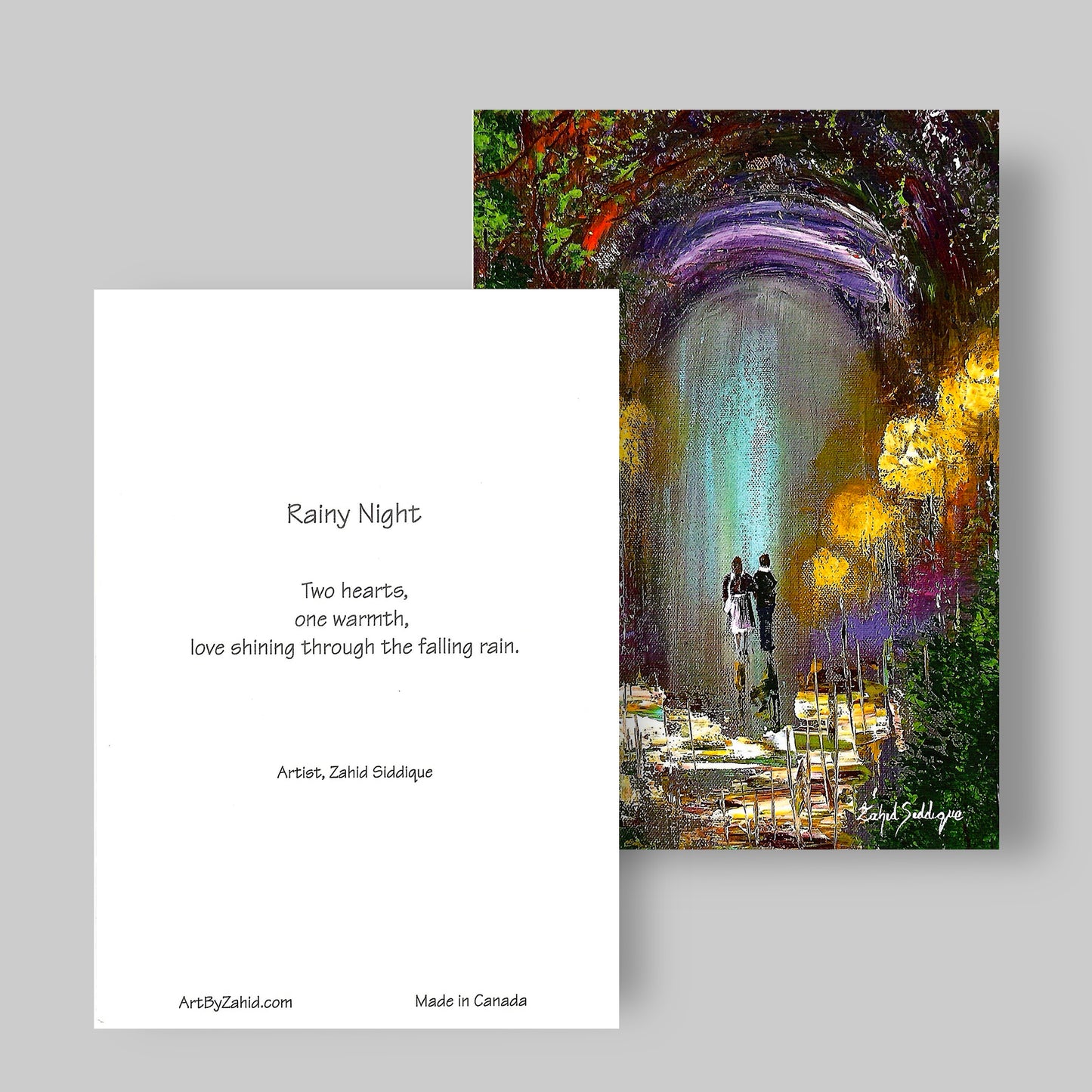 GREETING CARD Printed from Original Acrylic Painting "Rainy Night"  Blank Inside,5"X7"