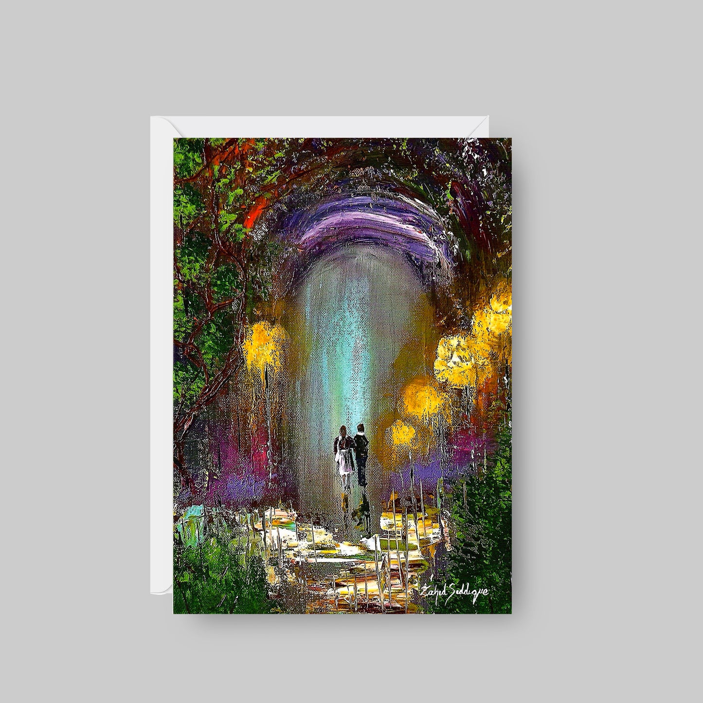 GREETING CARD Printed from Original Acrylic Painting "Rainy Night"  Blank Inside,5"X7"