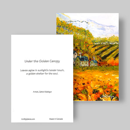 GREETING CARD Printed from Original Acrylic Painting "Under the golden canopy"  Blank Inside, 5"X7"