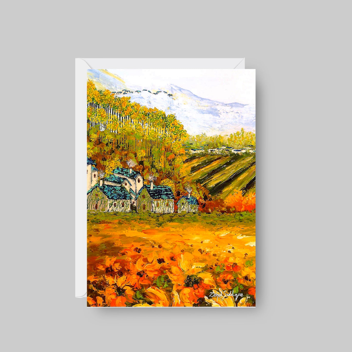 GREETING CARD Printed from Original Acrylic Painting "Under the golden canopy"  Blank Inside, 5"X7"