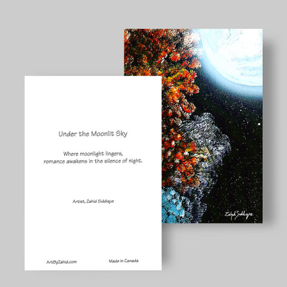 GREETING CARD Printed from Original Acrylic Painting "Under the Moonlit Sky"  Blank Inside,5"X7"